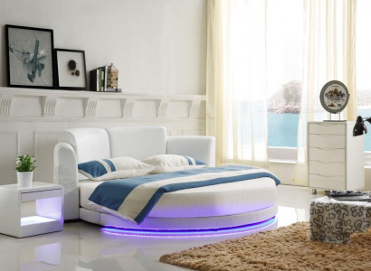Designer bed upholstered round bed 200x200 double bed with LED
